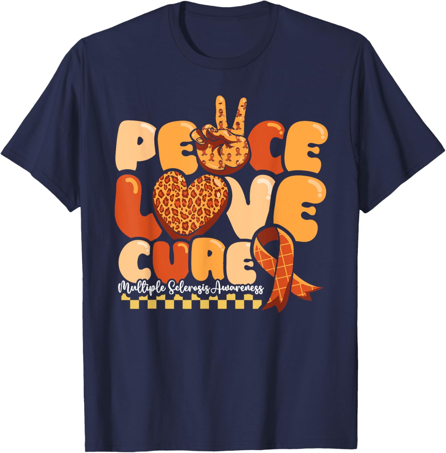 Orange Multiple Sclerosis Awareness T-Shirt Peace Love Cure Warrior - 14
