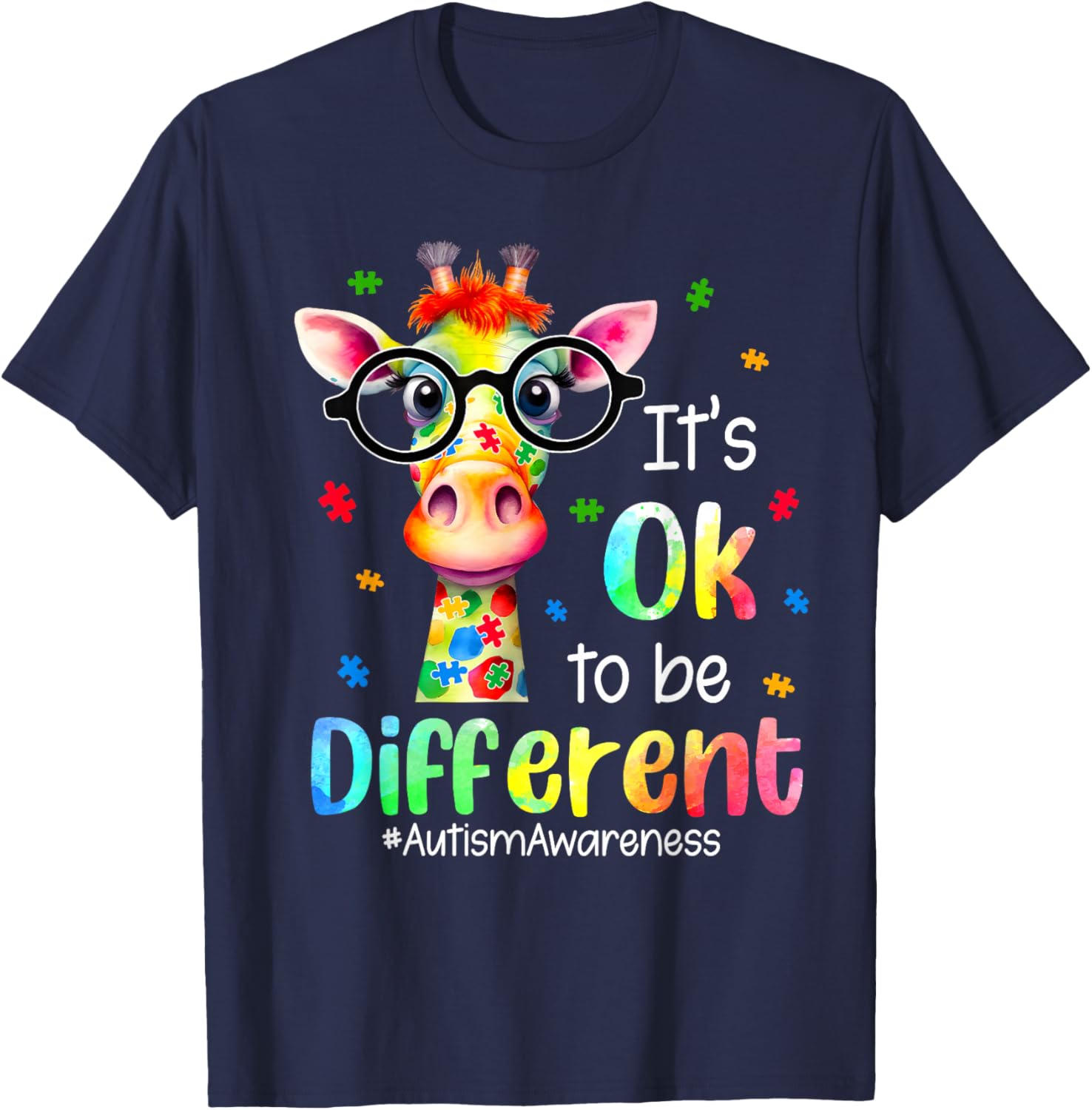 Cute Giraffe Autism Awareness T-Shirt It's Okay to Be Different - 15