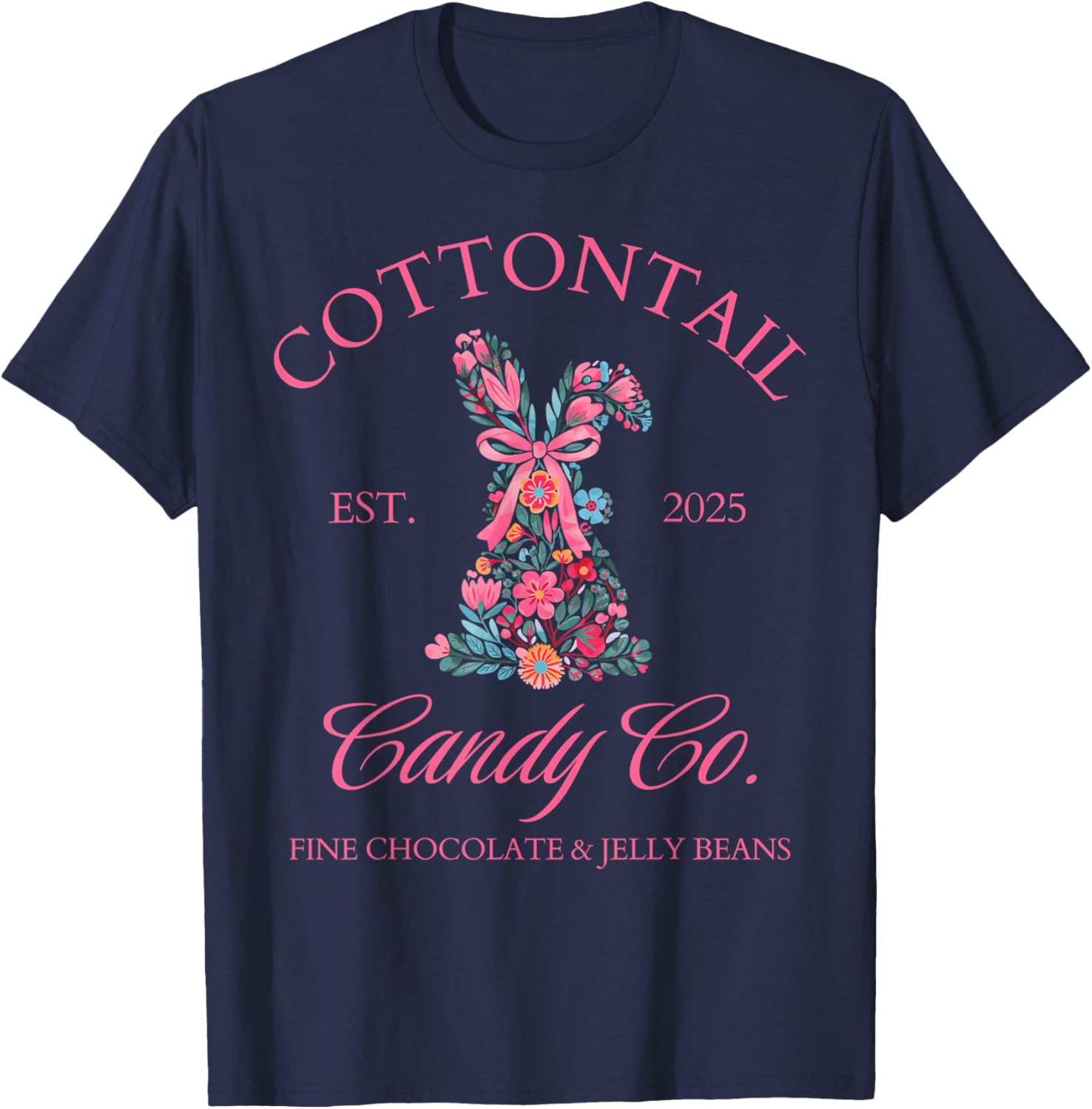 Easter Bunny Floral Coquette Bow T-Shirt for Girls and Women - 1