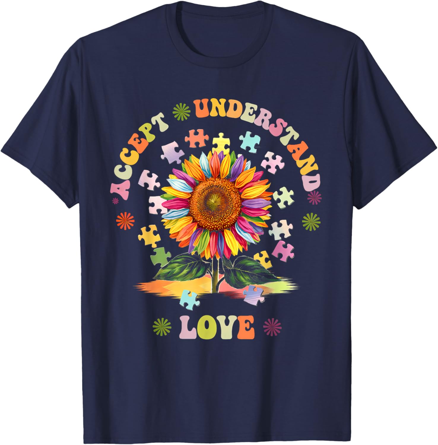 Autism Awareness Flower Women T-Shirt Accept Understand Love ASD Comfort - 1