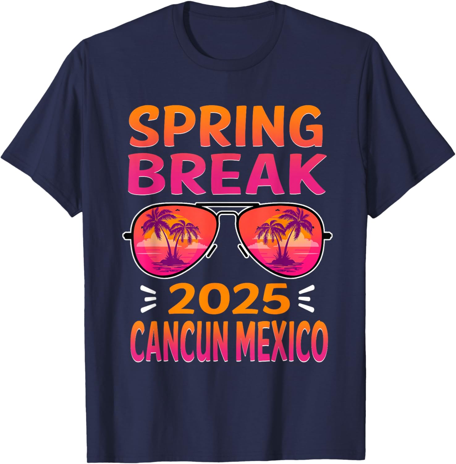 Retro Beach Vacation T-Shirt with Spring Break Cancun Sunglasses 2025 - 7