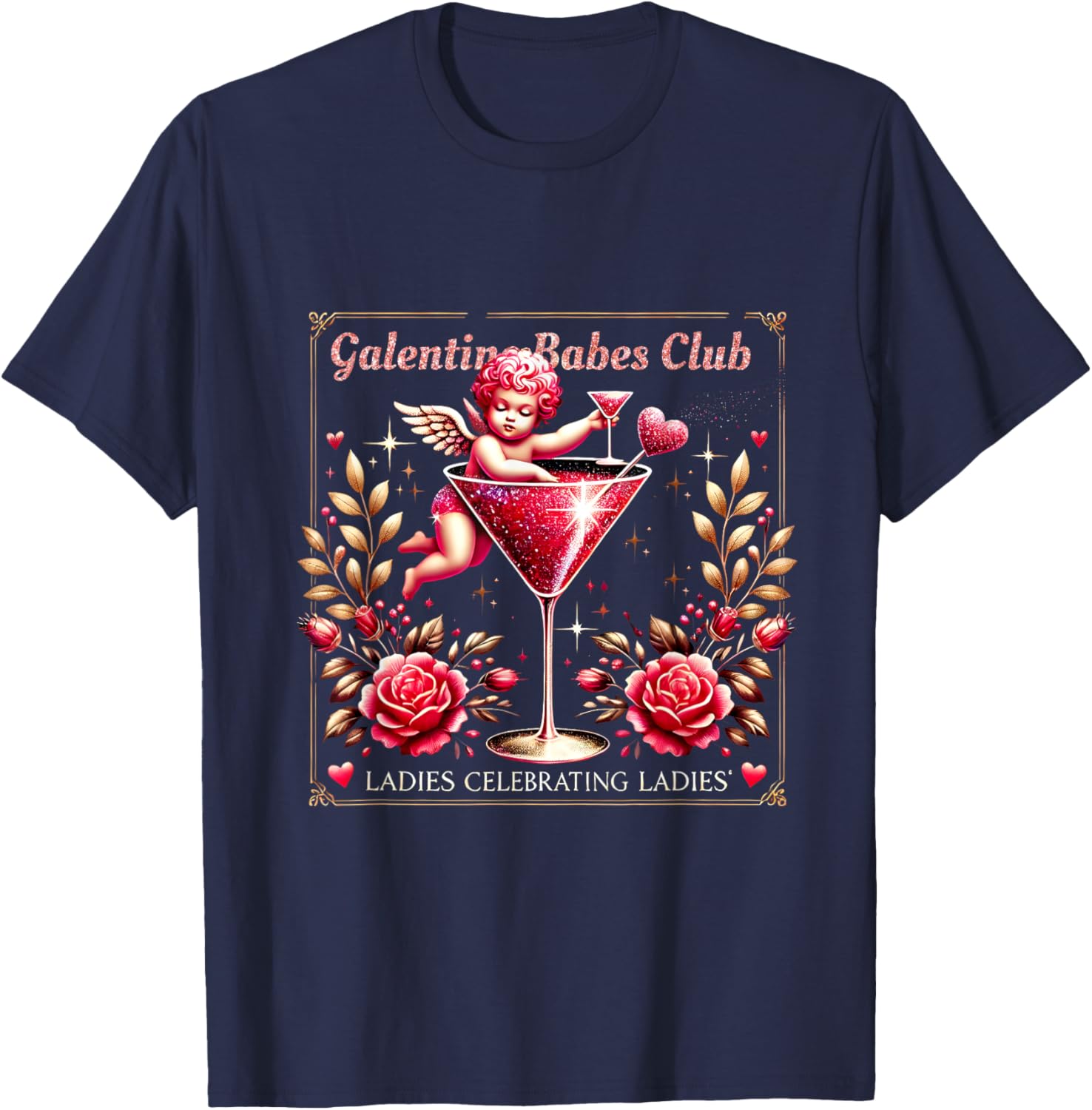 Retro Galentine Girls Club Celebration Martini Glass T-Shirt Design - 7