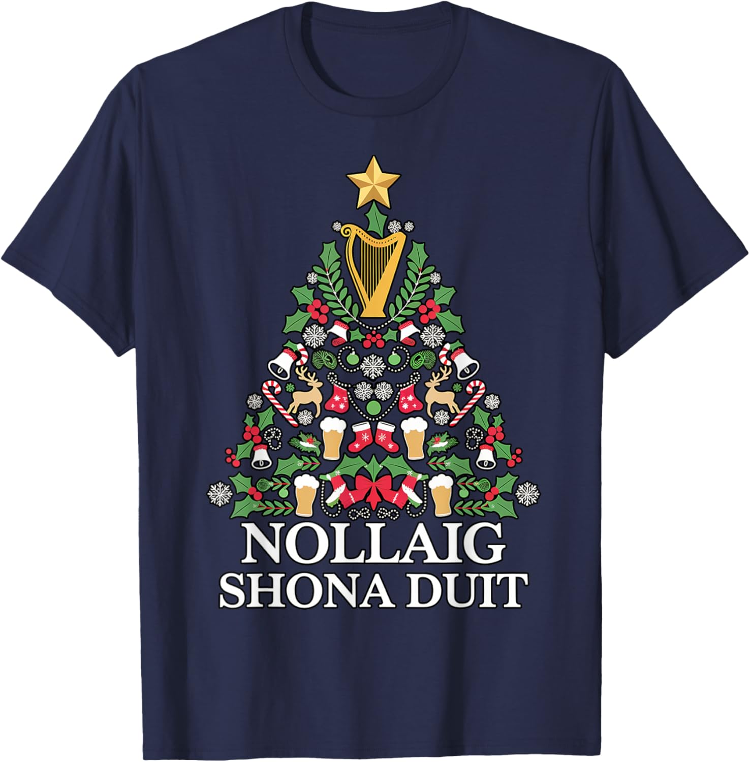 Irish Christmas Tree Nollaig Shona Duit Holiday Art T-Shirt for Festive Cheer - 17