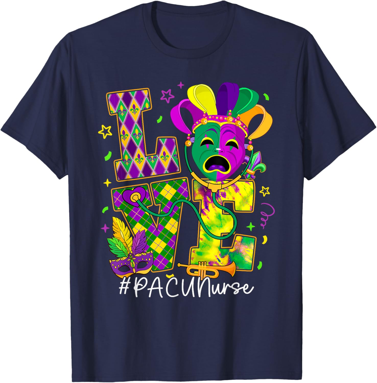 Funny LOVE Mardi Gras PACU Nurse T-Shirt for Carnival Party Fun - 3