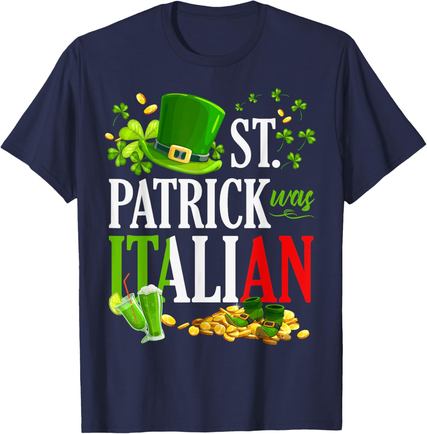 Vintage St Patrick Was Italian Clover Graphic T-Shirt for St Patricks Day - 3