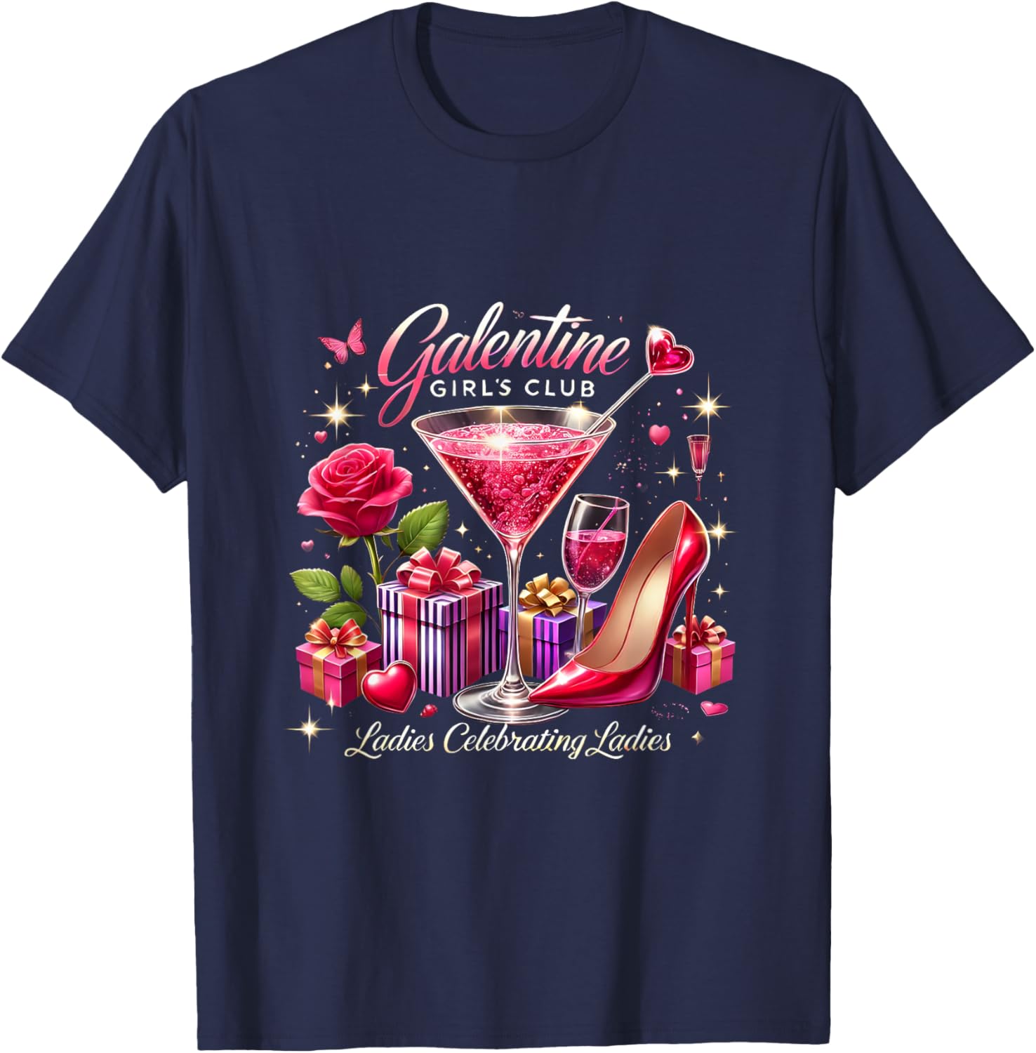 Galentine's Celebration Martini Glass T-Shirt for Fun Girls Night Out - 19