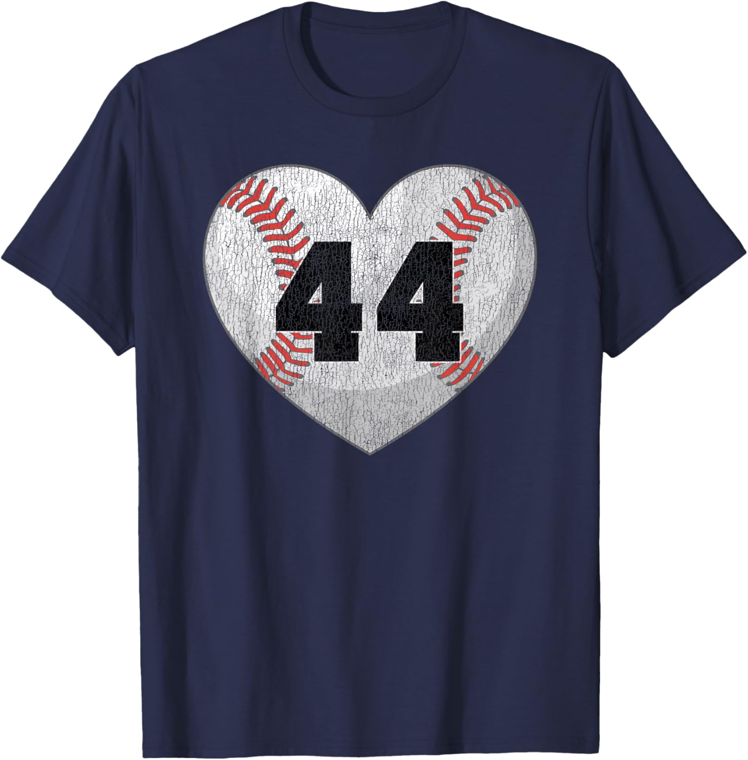 Cute Baseball Number 44 Distressed Heart T-Shirt for Baseball Moms - 11