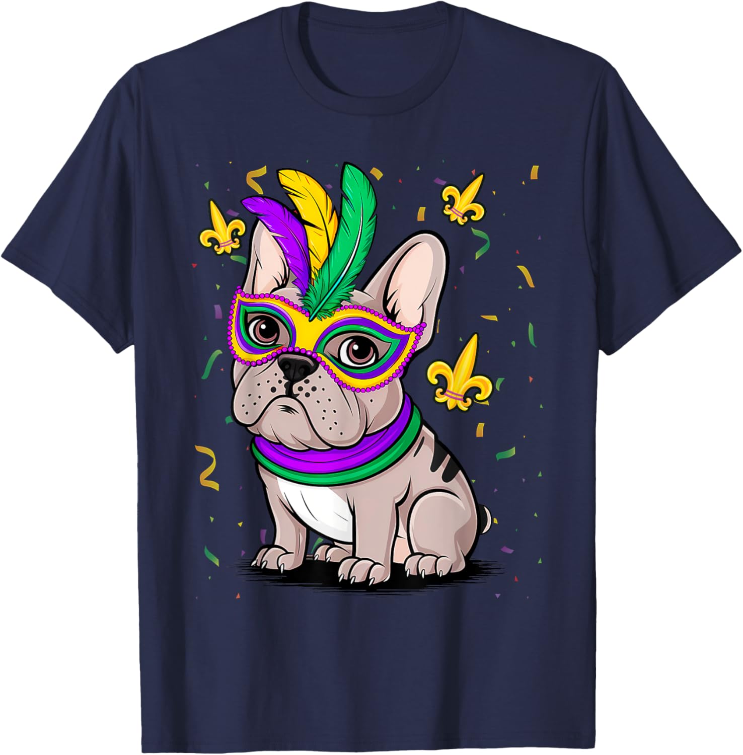 Cute Mardi Gras French Bulldog Dog T-Shirt for Carnival Fun - 20