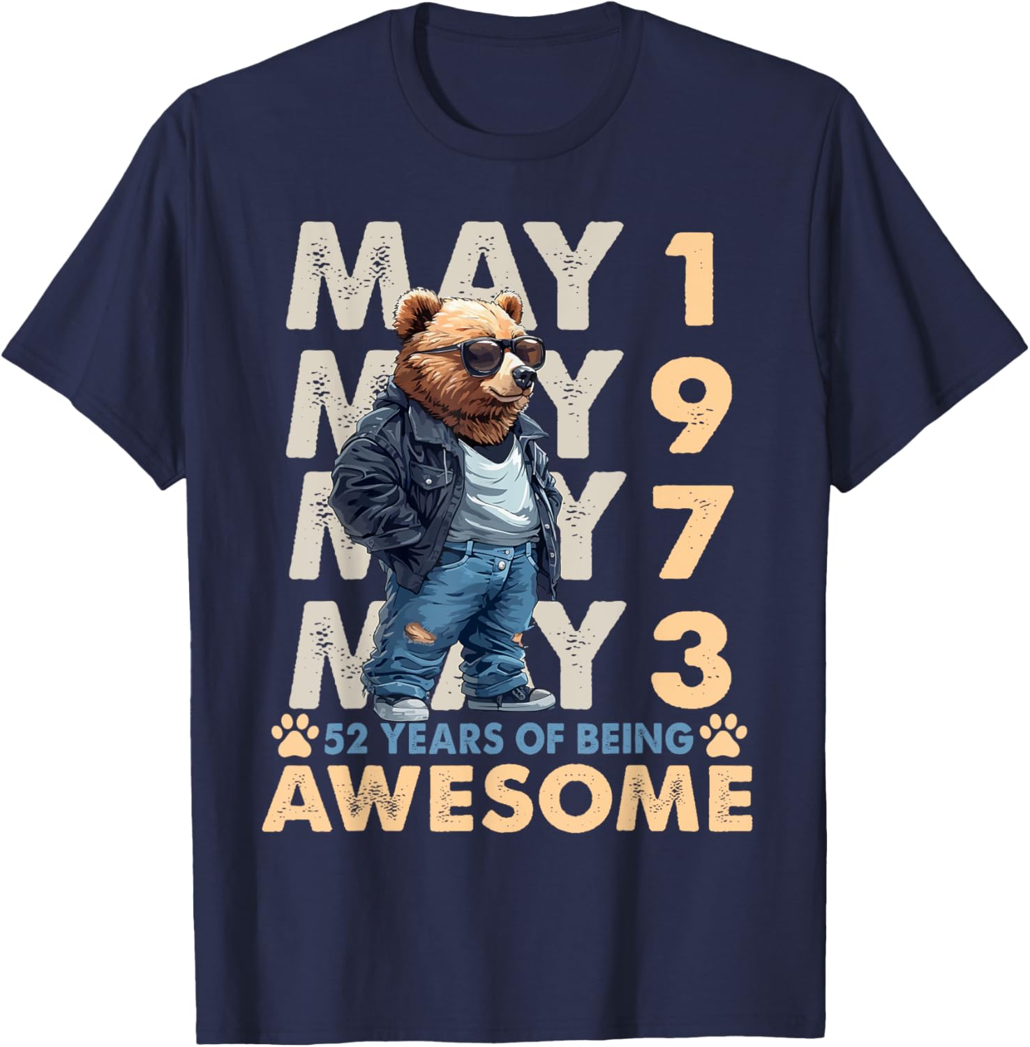 Celebrate 52 Years with a May 1973 Birthday Bear Men's T-Shirt - 1