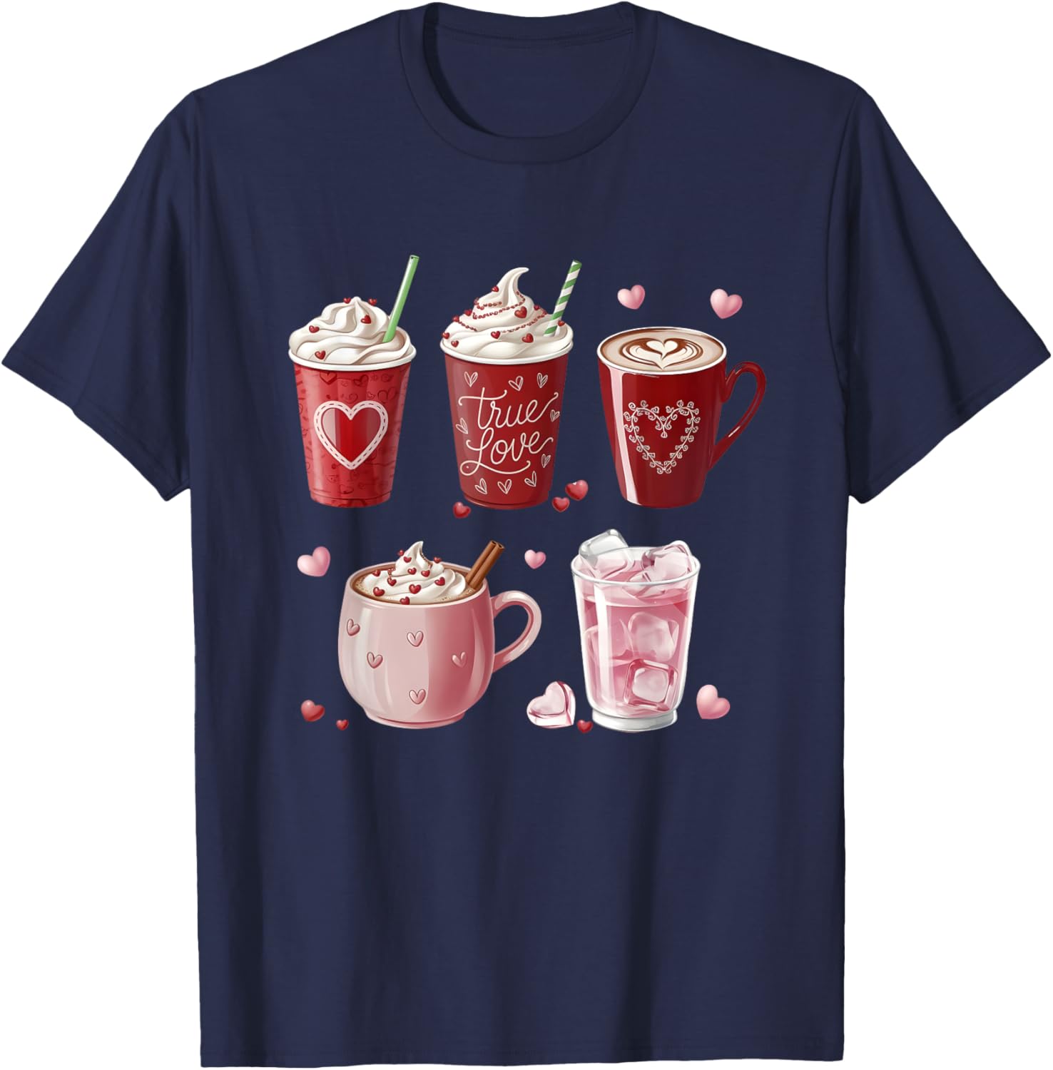 Coffee Lover Valentine T-Shirt Cute Coffee Cups Design for Him or Her - 5