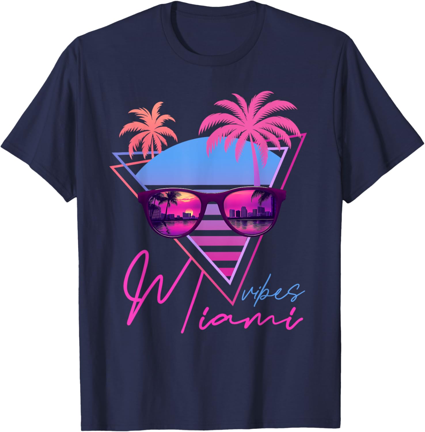 Retrowave Sunset Palm Trees T-Shirt for Miami Vibes and 80s Style - 2