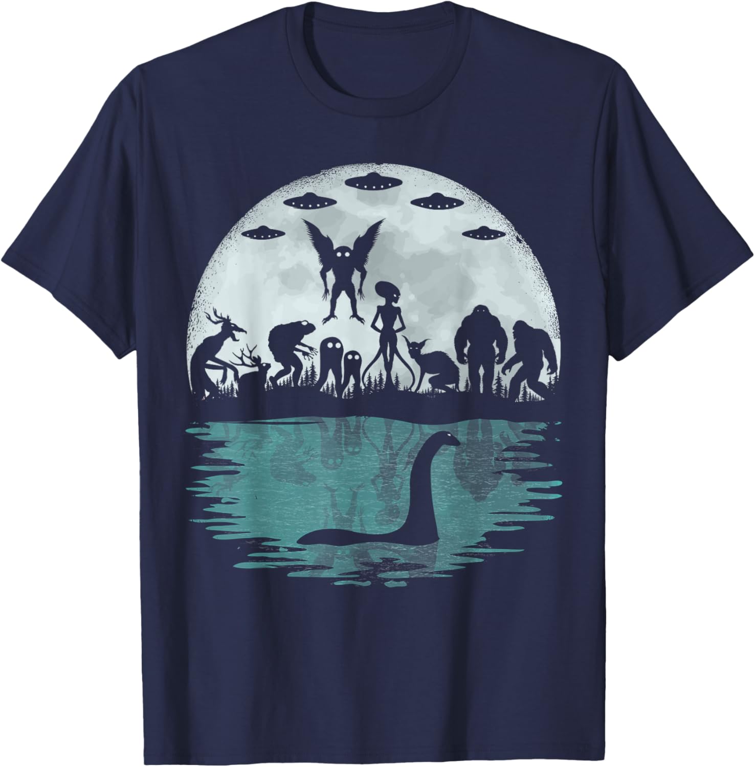 Funny Cryptid T-Shirt featuring Bigfoot Nessie Mothman and Aliens - 2