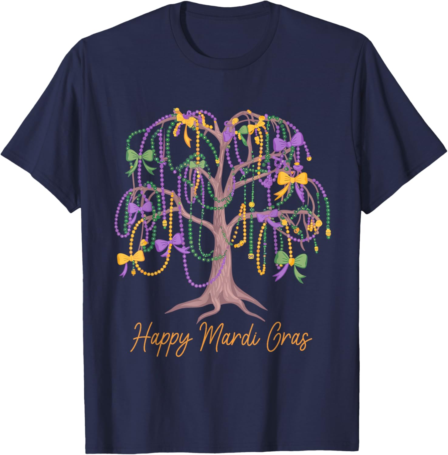 Coquette Bow Mardi Gras Tree Beads Women's T-Shirt for Festival Fun - 3