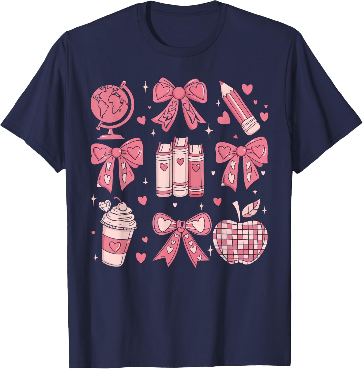 Coquette Bow Apple Book Ribbons Teacher Valentine's Day T-Shirt Gift - 8