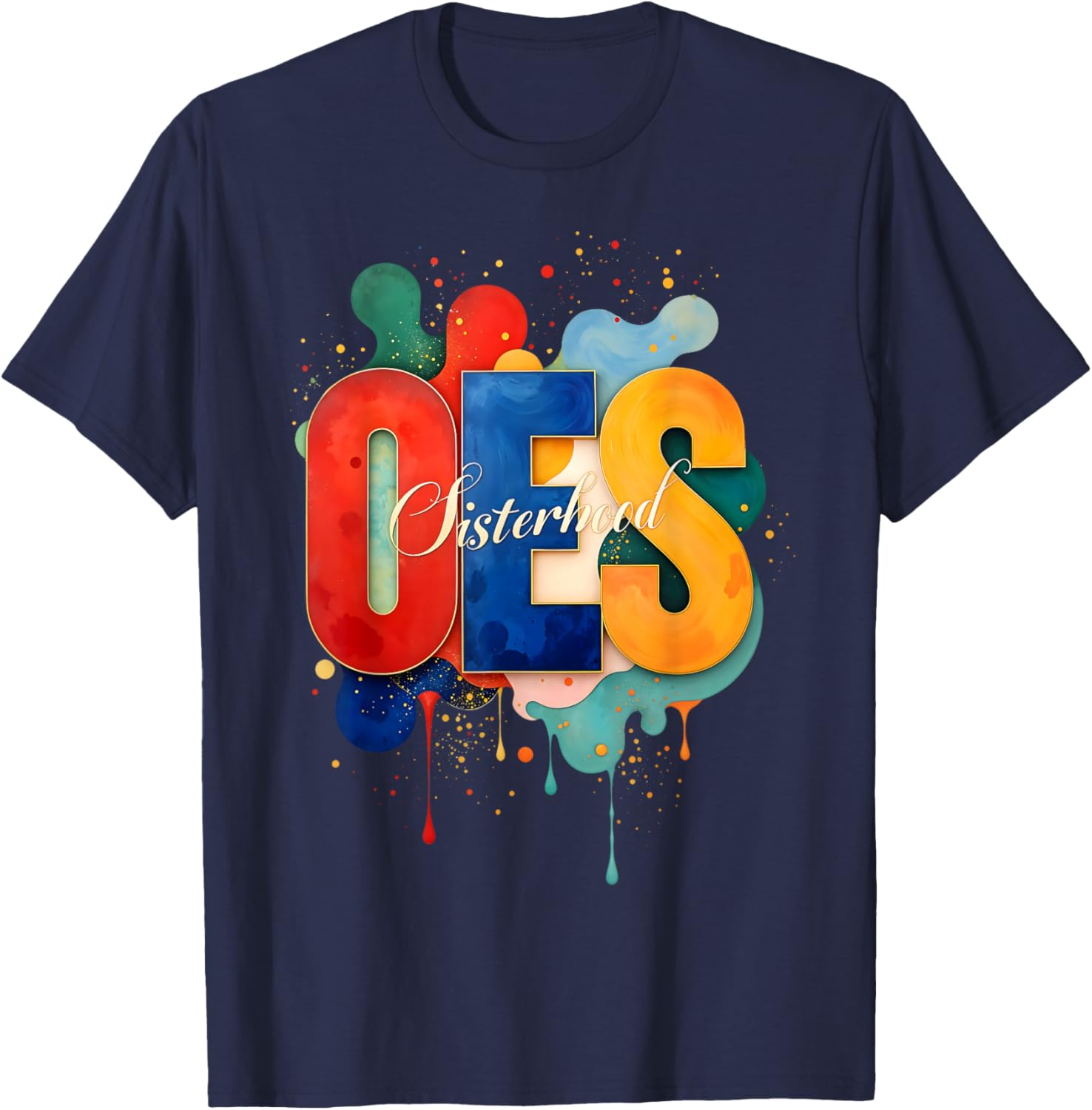 Colorful OES Watercolor Paint Drip T-Shirt for Order of the Eastern Star - 20