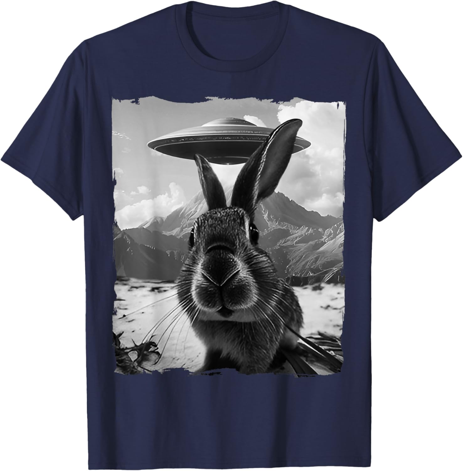 Cute Bunny Rabbit Selfie with Alien and UFO T-Shirt for Fun Lovers - 11