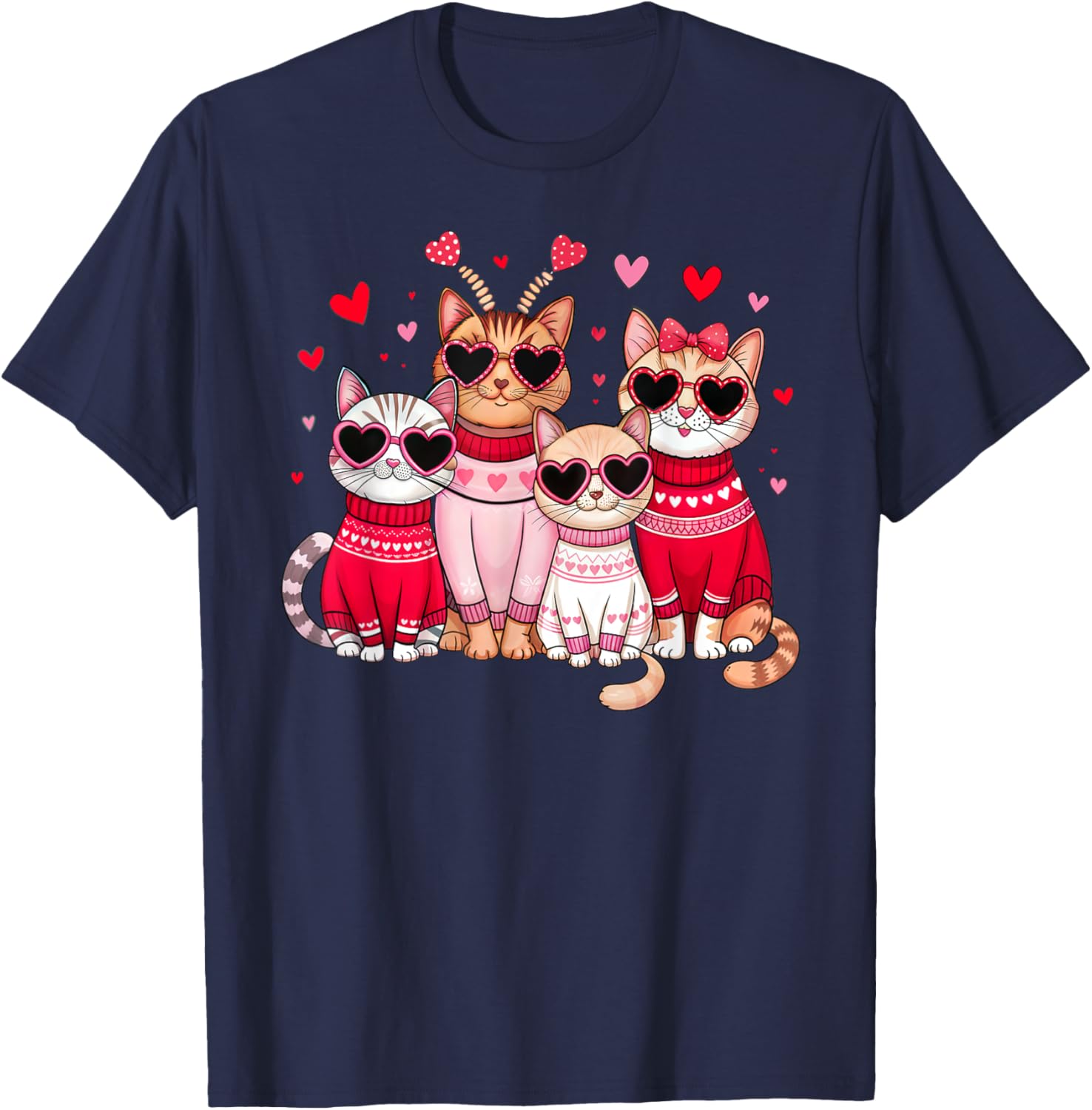 Retro Cat Heart Valentine's Day T-Shirt for Men and Boys, Cute Love Tee - 24