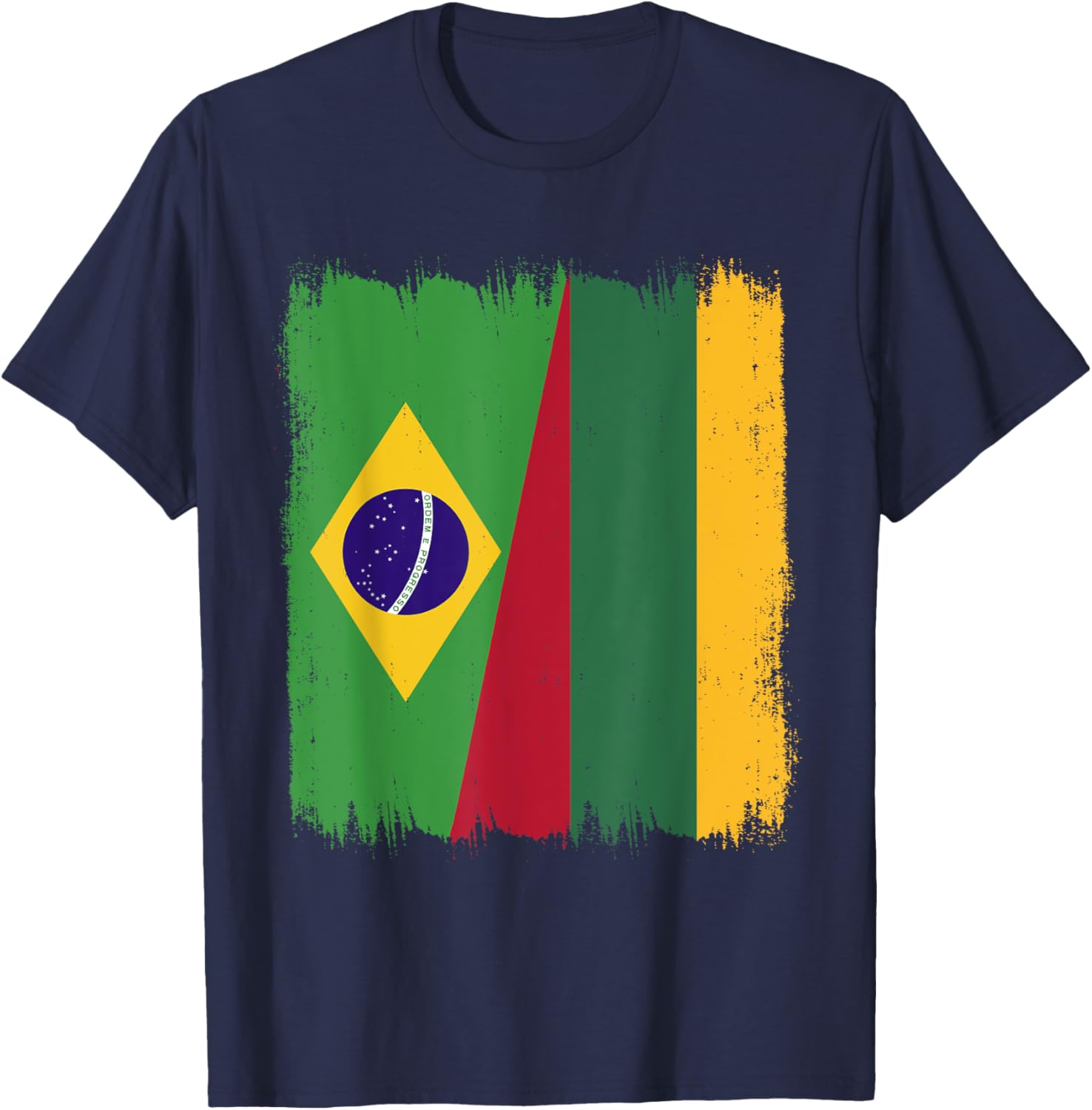 Brazil Lithuania Half Flag Roots T-Shirt for Proud Brazilian Lithuanians - 1