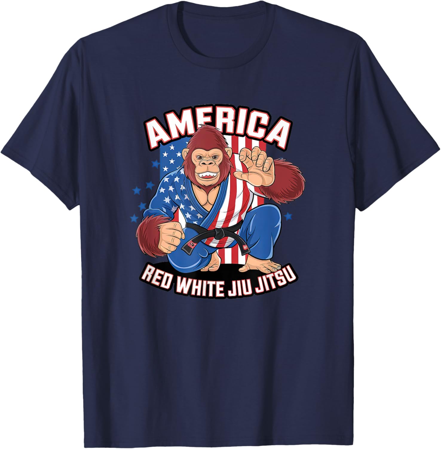 Funny USA Jiu Jitsu Monkey T-Shirt in Red and White for BJJ Fans - 2