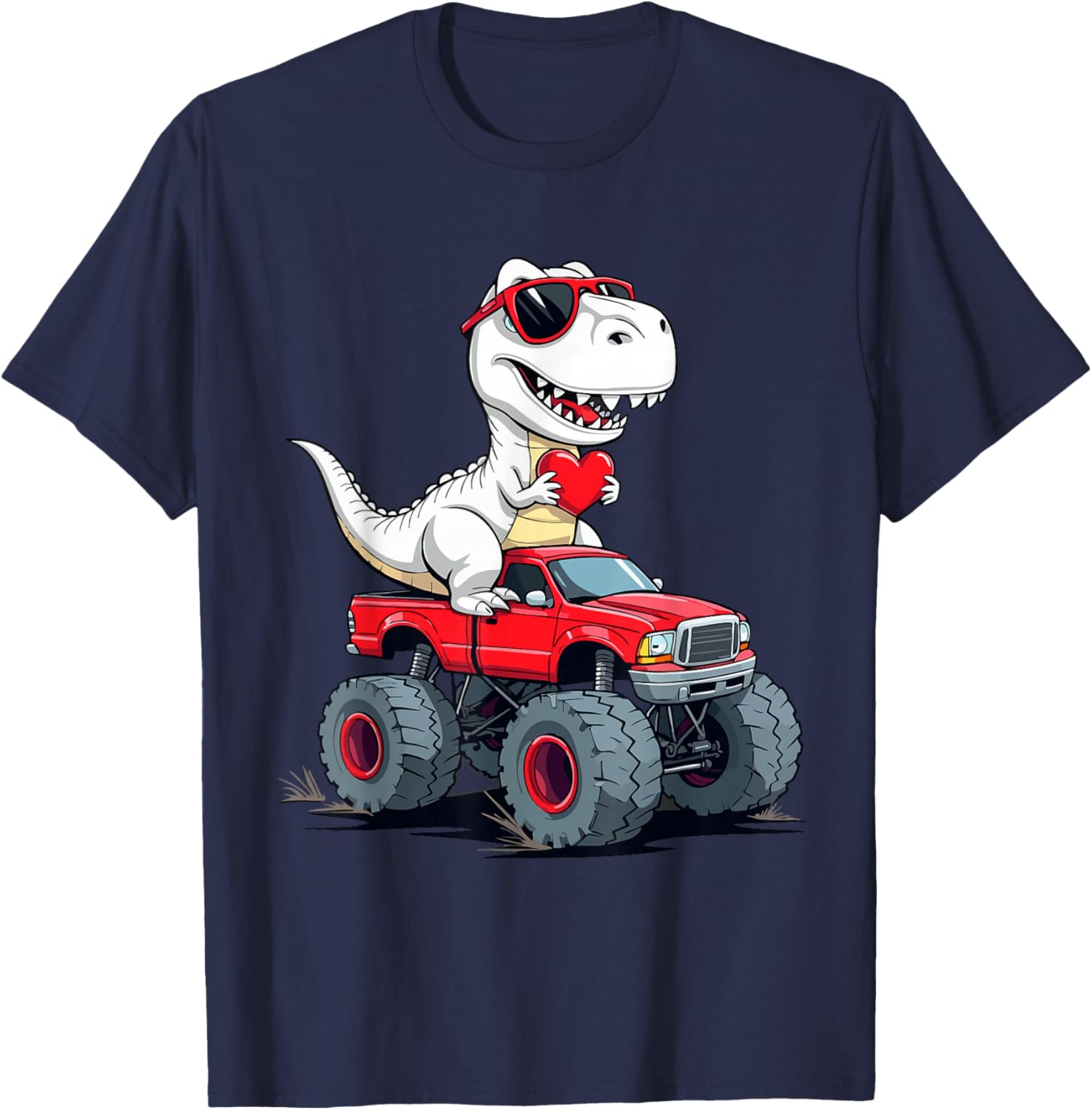 Fun Valentine's Day Dinosaur Monster Truck T-Shirt for Boys and Girls - 23