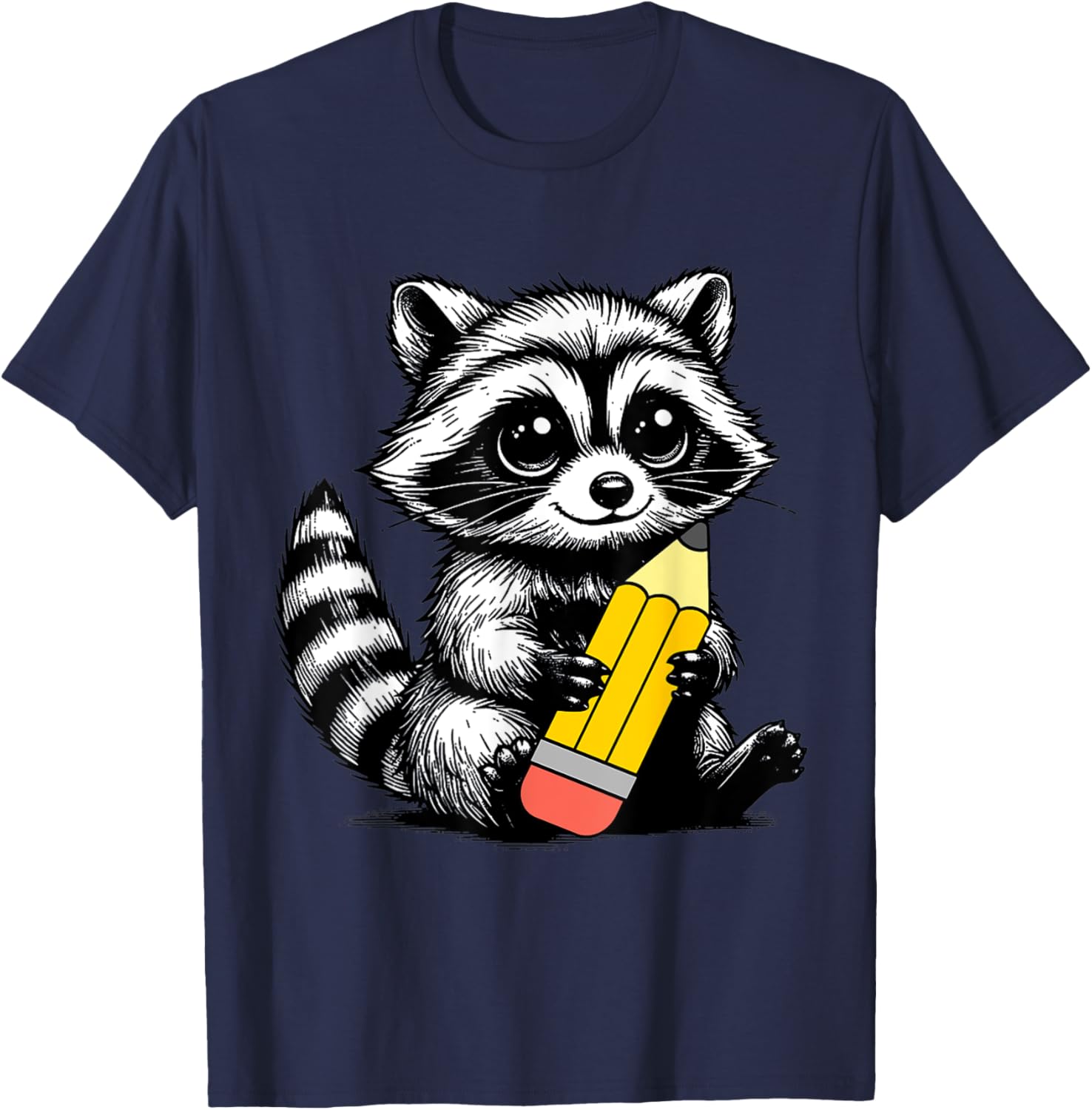 Cute Raccoon Teacher T-Shirt with Pencil Design for Animal Lovers - 7