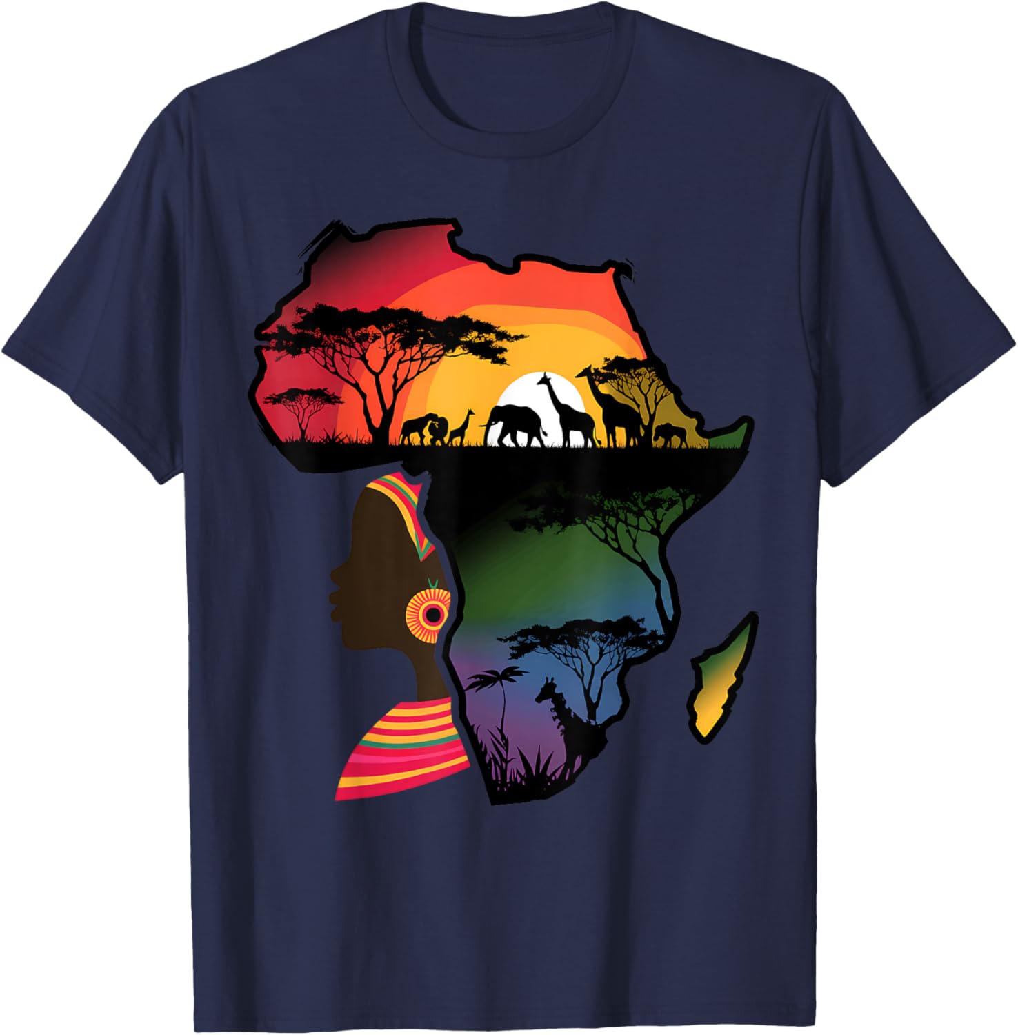 Black Women Afro Map Safari Animals T-Shirt Celebrating African Heritage - 24