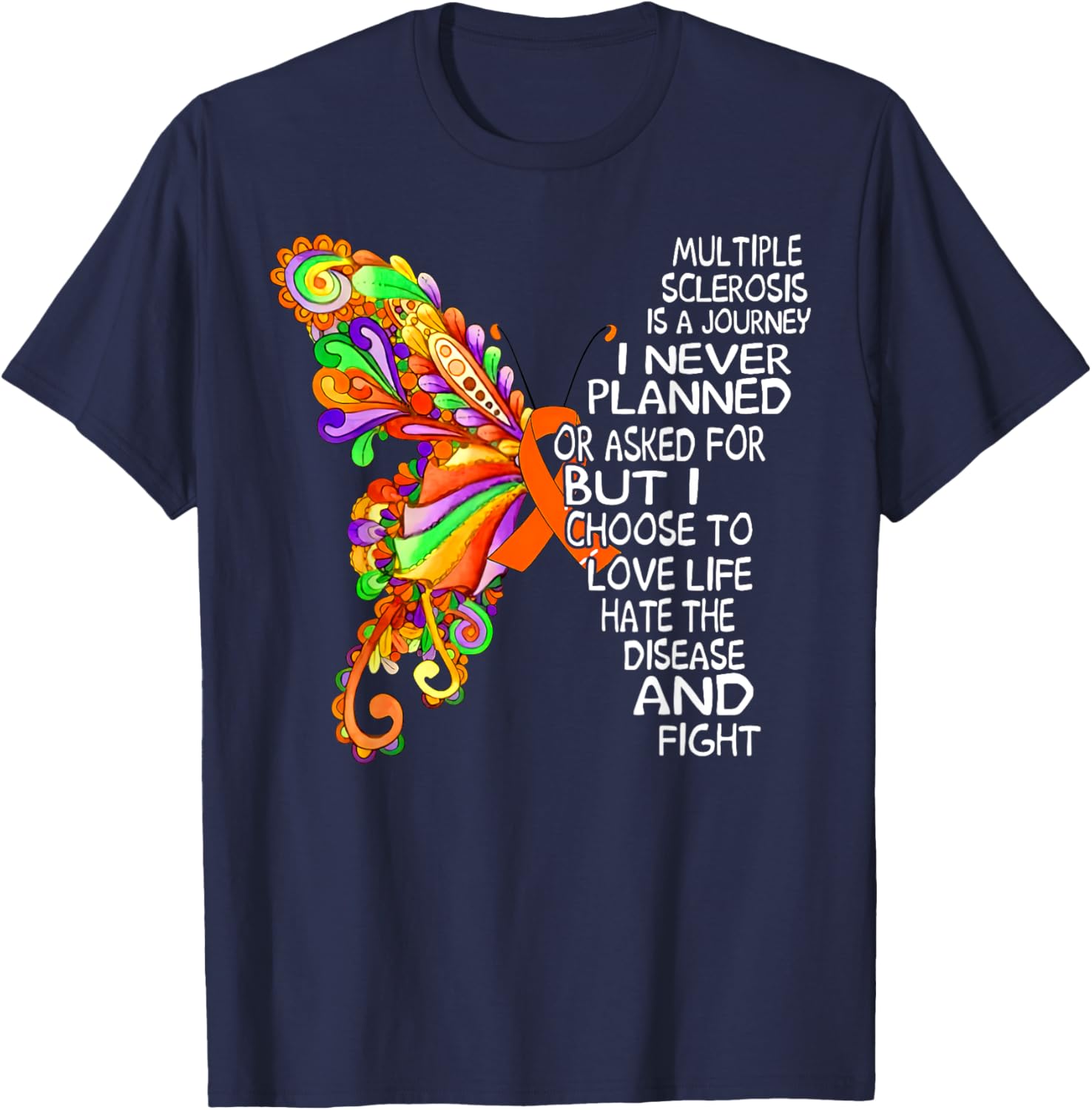 Butterfly Ribbon MS Warrior T-Shirt for Multiple Sclerosis Awareness - 12