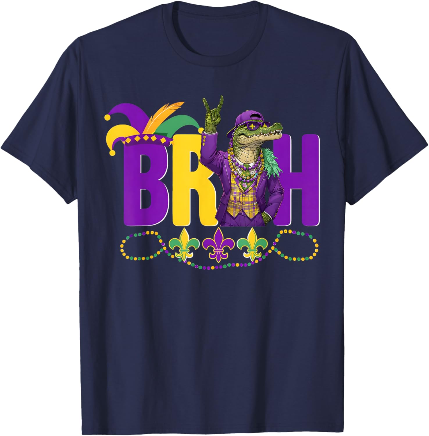 Bruh Mardi Gras Alligator Funny Meme T-Shirt for Boys and Teens - 22