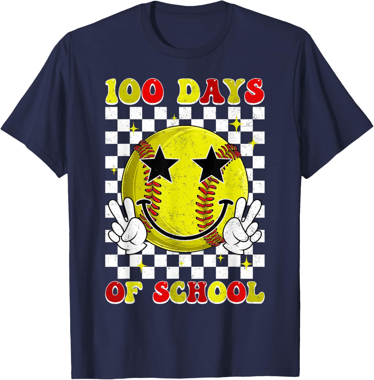 Groovy 100 Days Smarter Softball T-Shirt for Boys, Fun School Style - 17