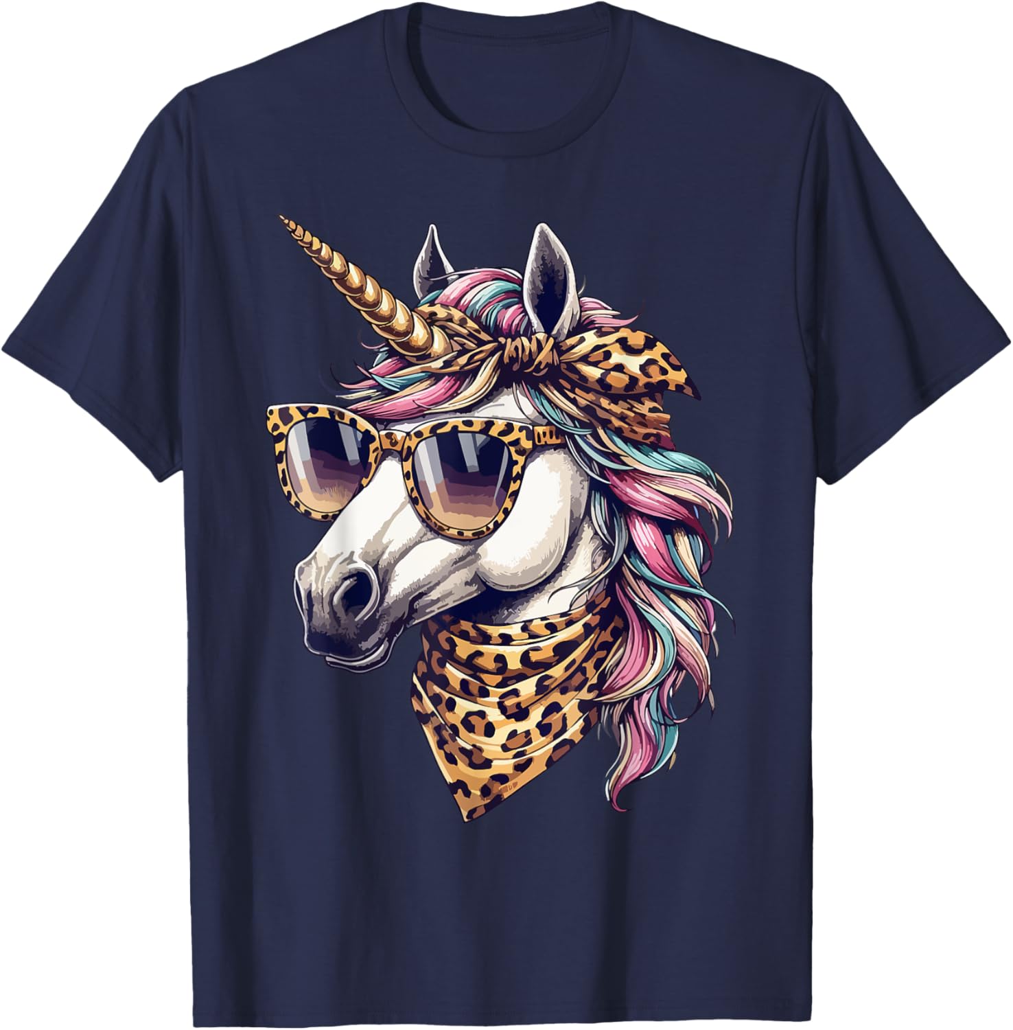 Whimsical Unicorn in Leopard Scarf and Sunglasses T-Shirt for Fun Style - 10