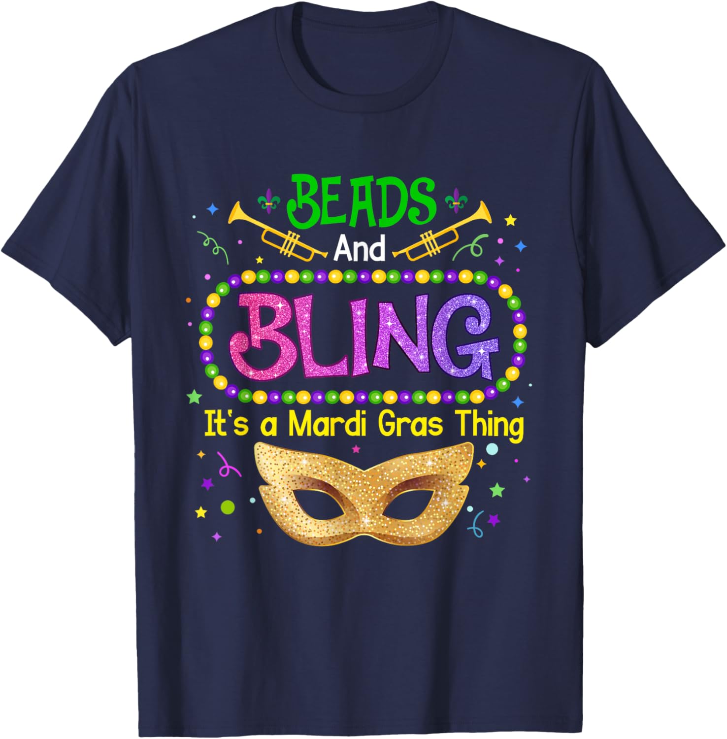 Mardi Gras Beads & Bling Carnival Party T-Shirt for Festive Fun - 2