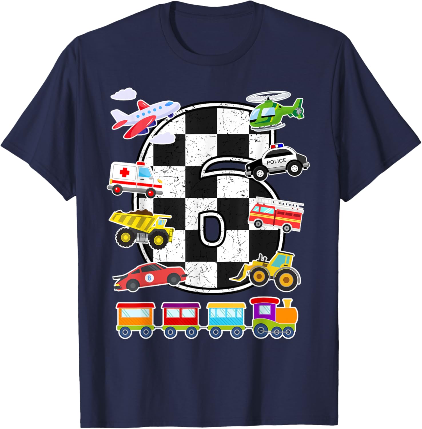 Adorable 6 Year Old Transportation T-Shirt for Boys with Trucks, Cars, Trains & Planes - 9