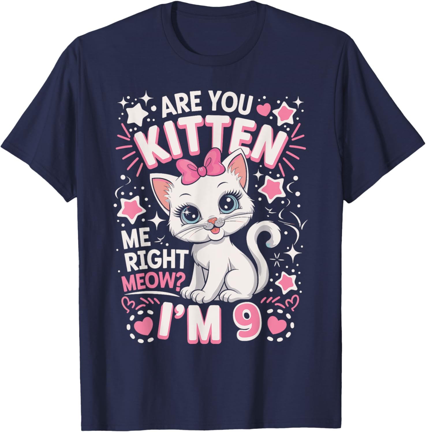 Cute 9th Birthday Cat Girls T-Shirt Are You Kitten Me Right Meow? - 5