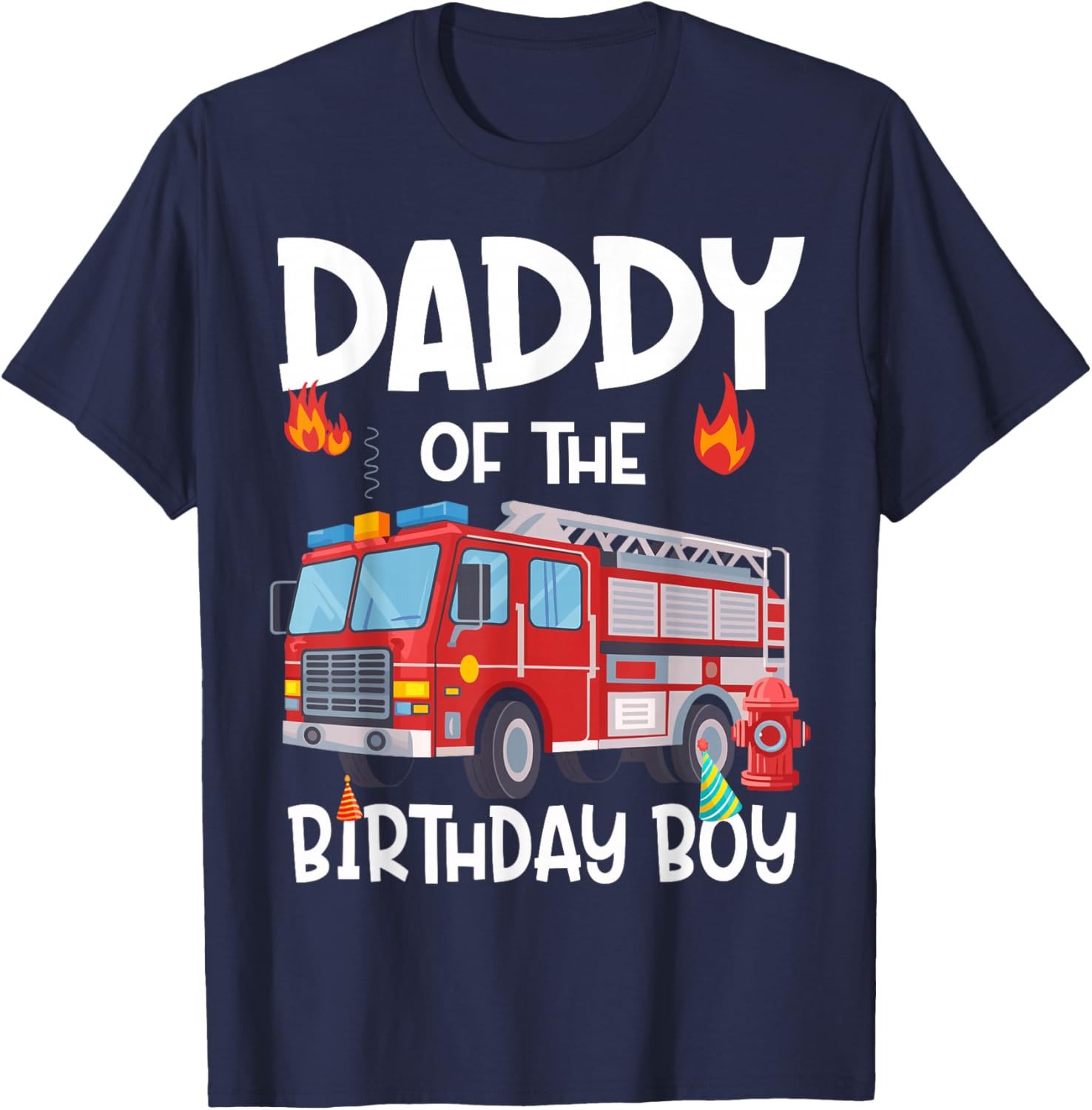 Daddy of the Birthday Boy Fire Truck T-Shirt for Proud Firefighter Dads - 1