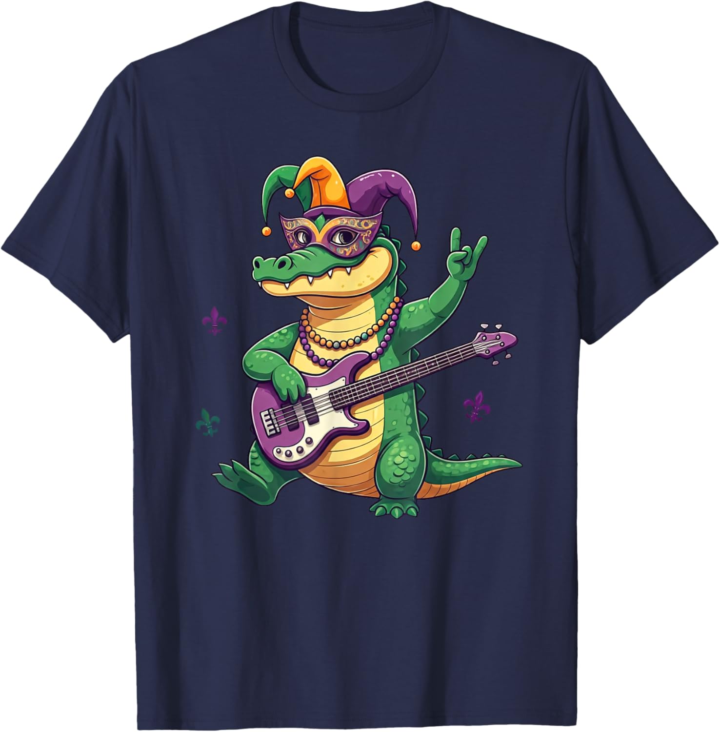 Bass Guitar Alligator Mardi Gras T-Shirt for Men, Women, and Kids - 12