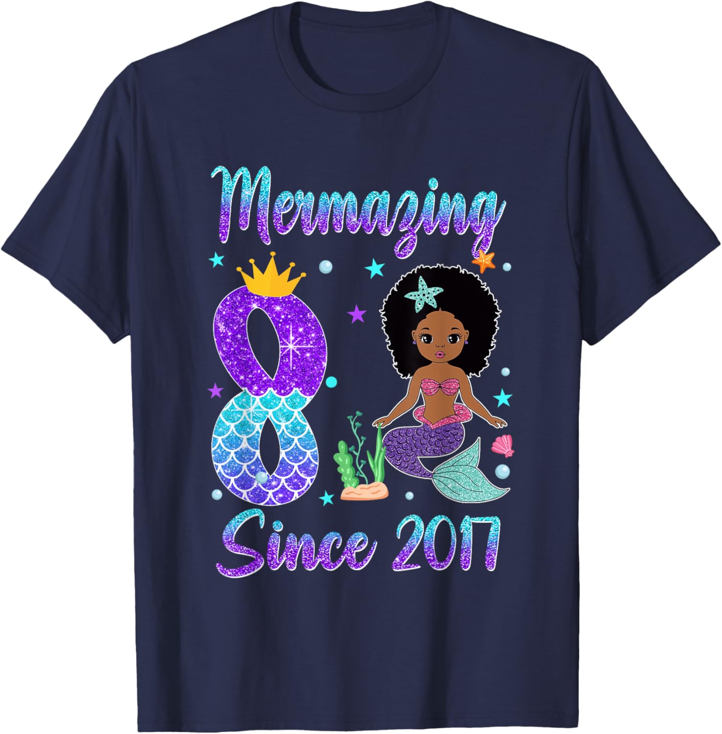 Awesome Since 2017 8th Birthday Black Mermaid T-Shirt for Girls - 10