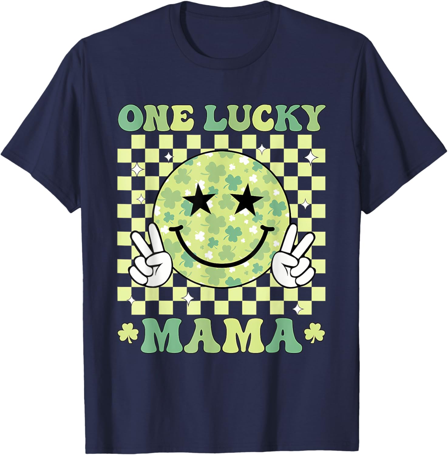 One Lucky Mama St Patricks Day 2025 Retro T-Shirt for Moms - 25