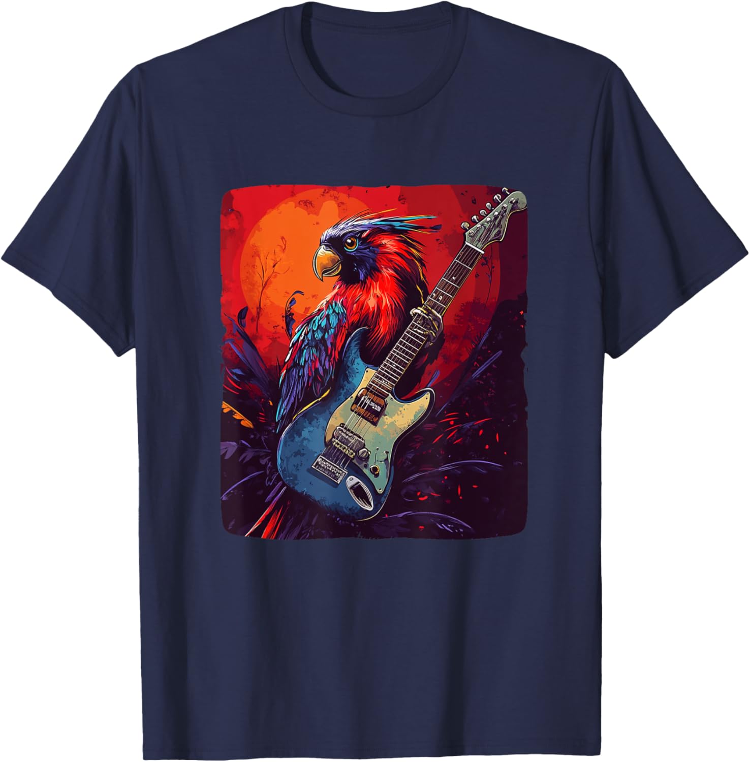 Trendy Rock Vibes Electric Guitar Bird T-Shirt for Music Lovers - 21