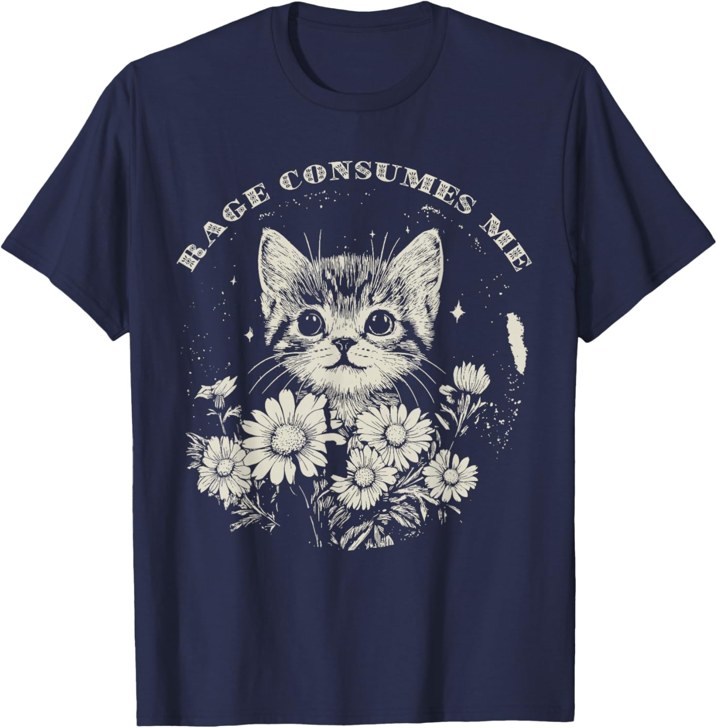 Cute Cat Rage T-Shirt Funny Sarcastic Kitten with Flower Design - 17