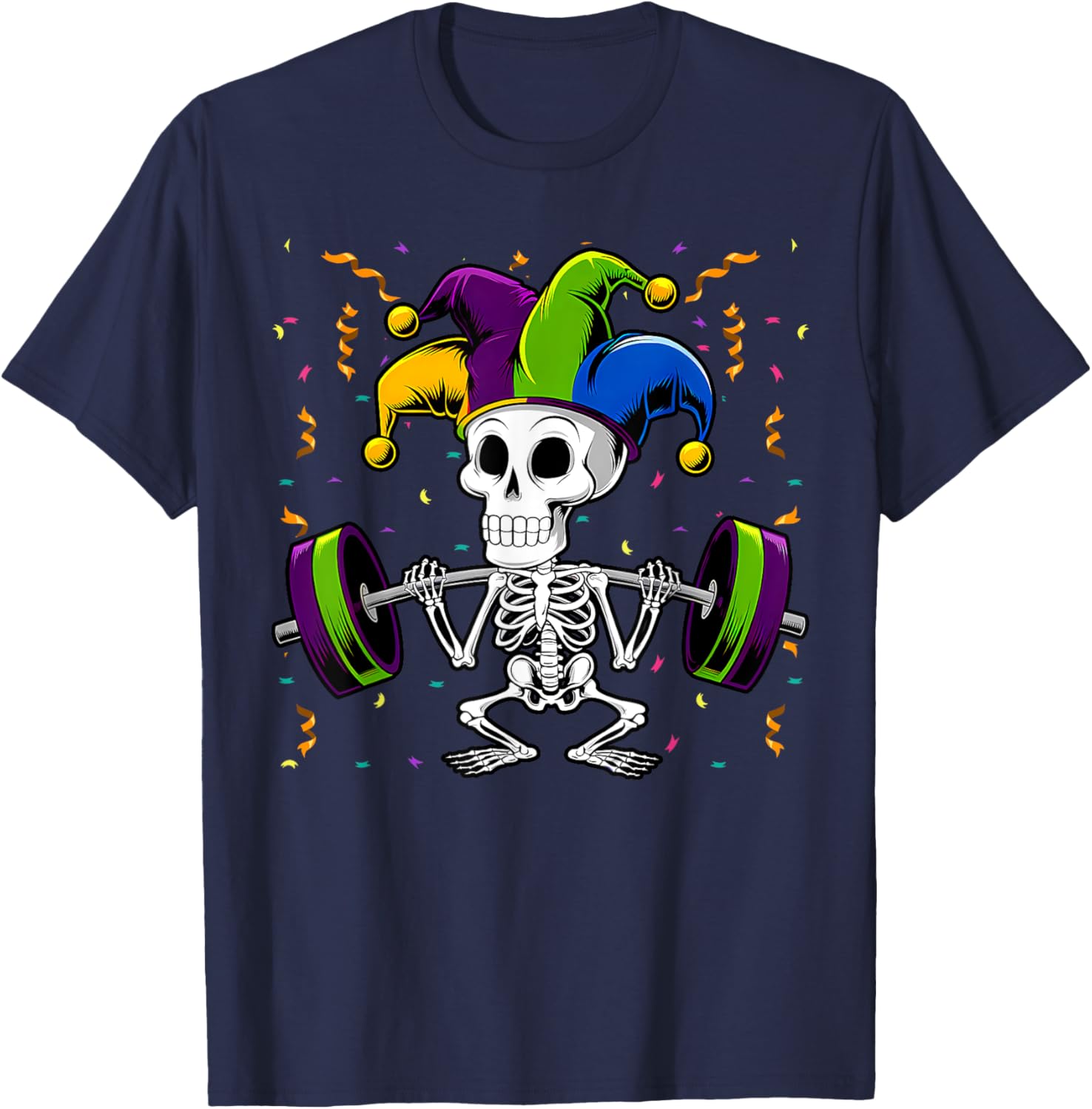 Jester Skeleton Deadlift T-Shirt for Mardi Gras Gym Lovers - 9