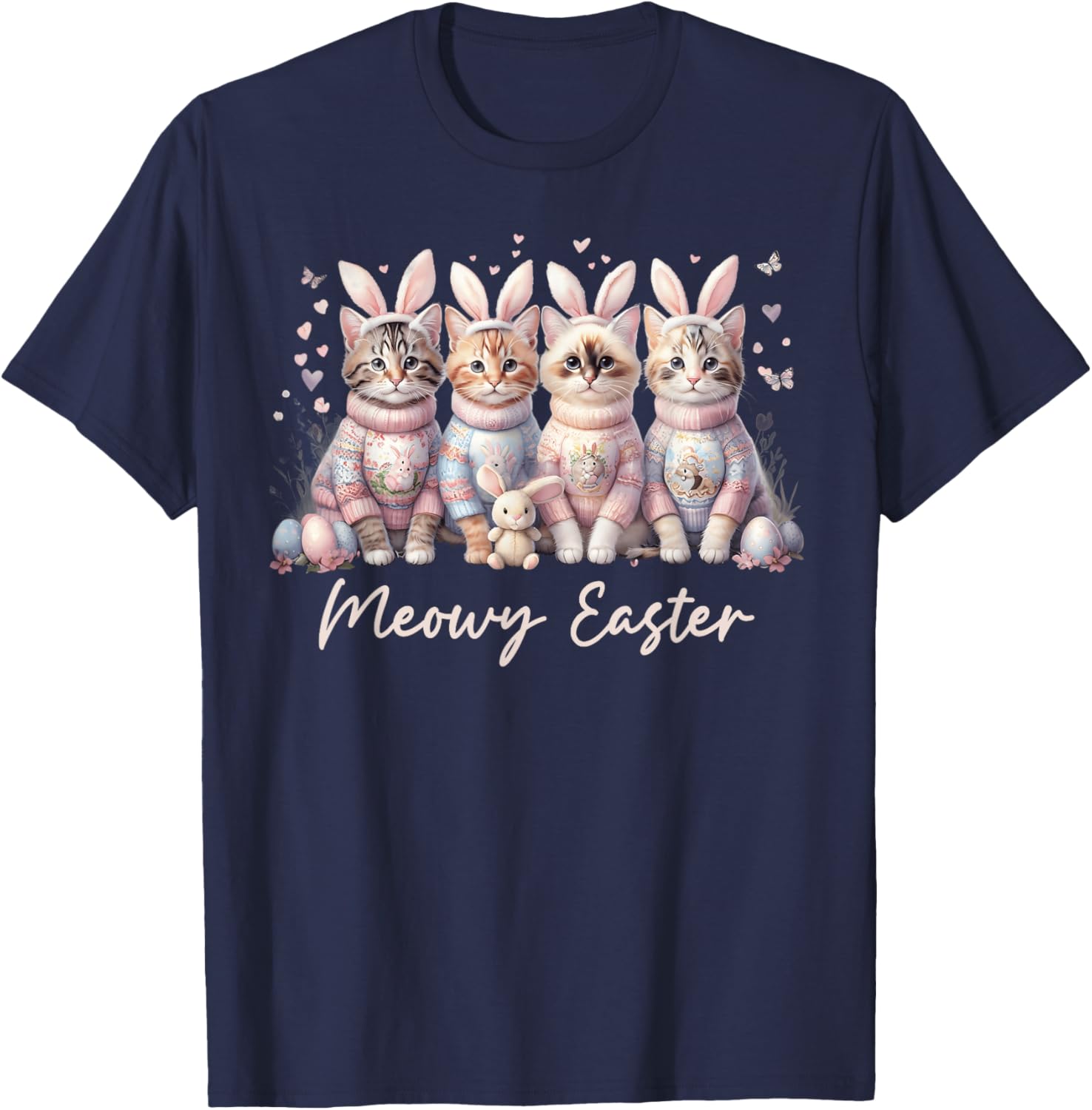 Happy Easter Bunny Cats T-Shirt for Women and Kids – Cute Spring Apparel - 2