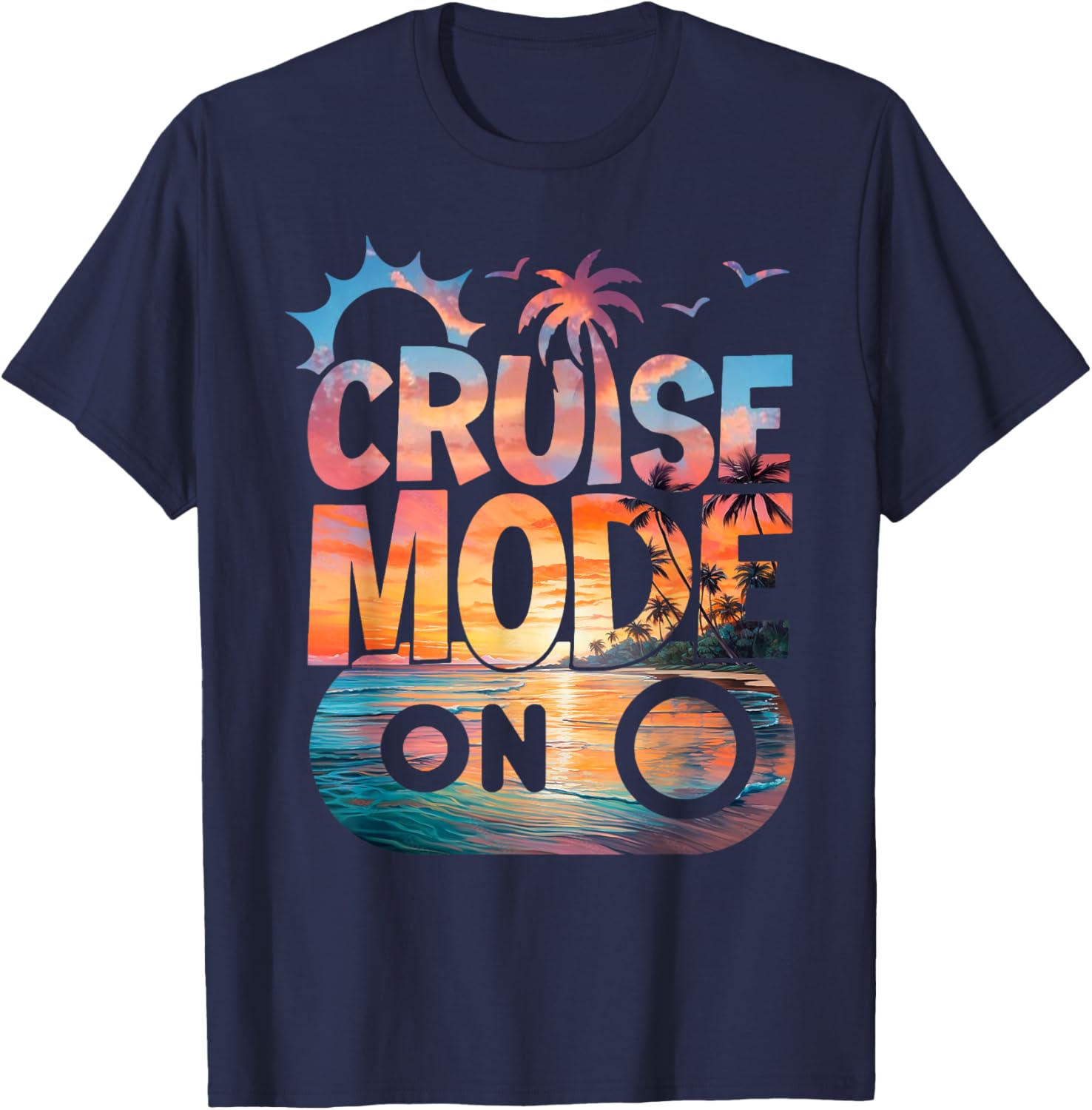 Cruise Mode On Tropical Sunset Family T-Shirt for Fun Vacation Vibes - 1