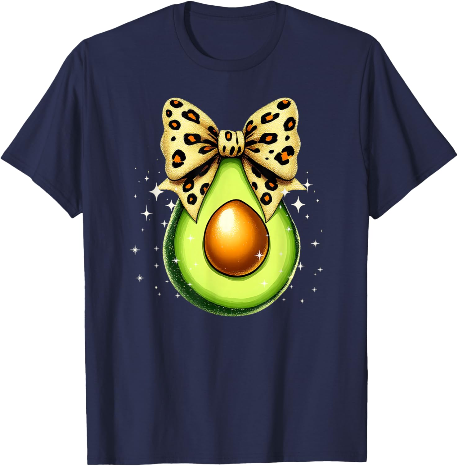 Cute Avocado Leopard Ribbon Bow T-Shirt for Women and Girls - 16