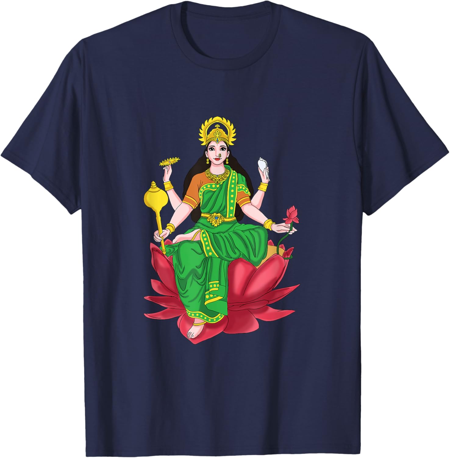Laxmi Mata Diwali T-Shirt with Lotus Illustration for Pooja Celebrations - 11