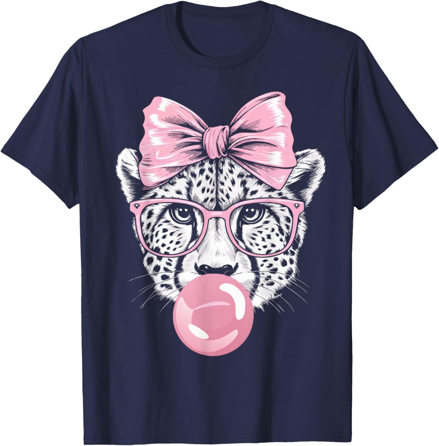Cheetah With Glasses Blowing Pink Bubble Gum T-Shirt for Fun Fashion - 3