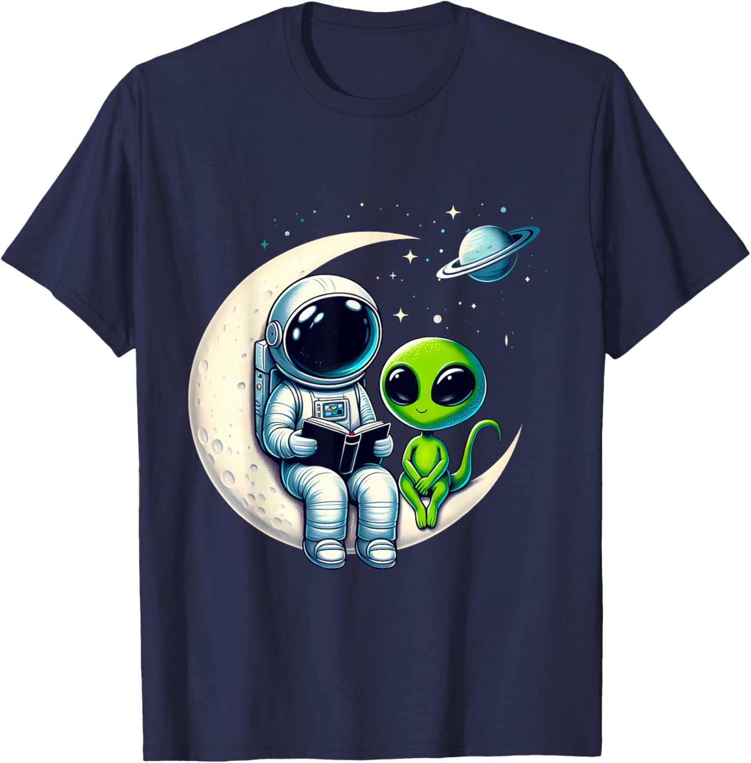 Astronaut Reading to Alien Kids T-Shirt for Space Lovers and Dreamers - 6