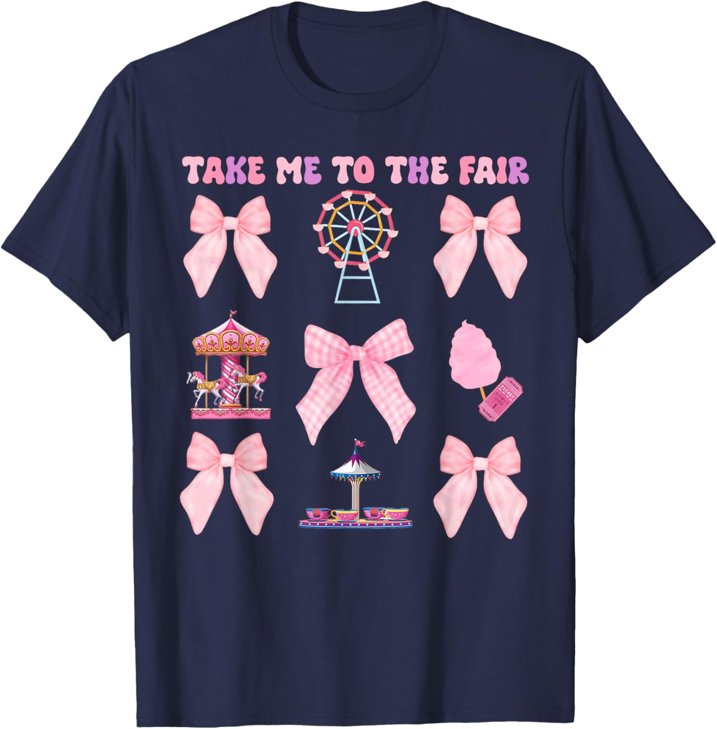 Take Me To The Fair Pink Bow Ferris Wheel T-Shirt for Stylish Fun - 4
