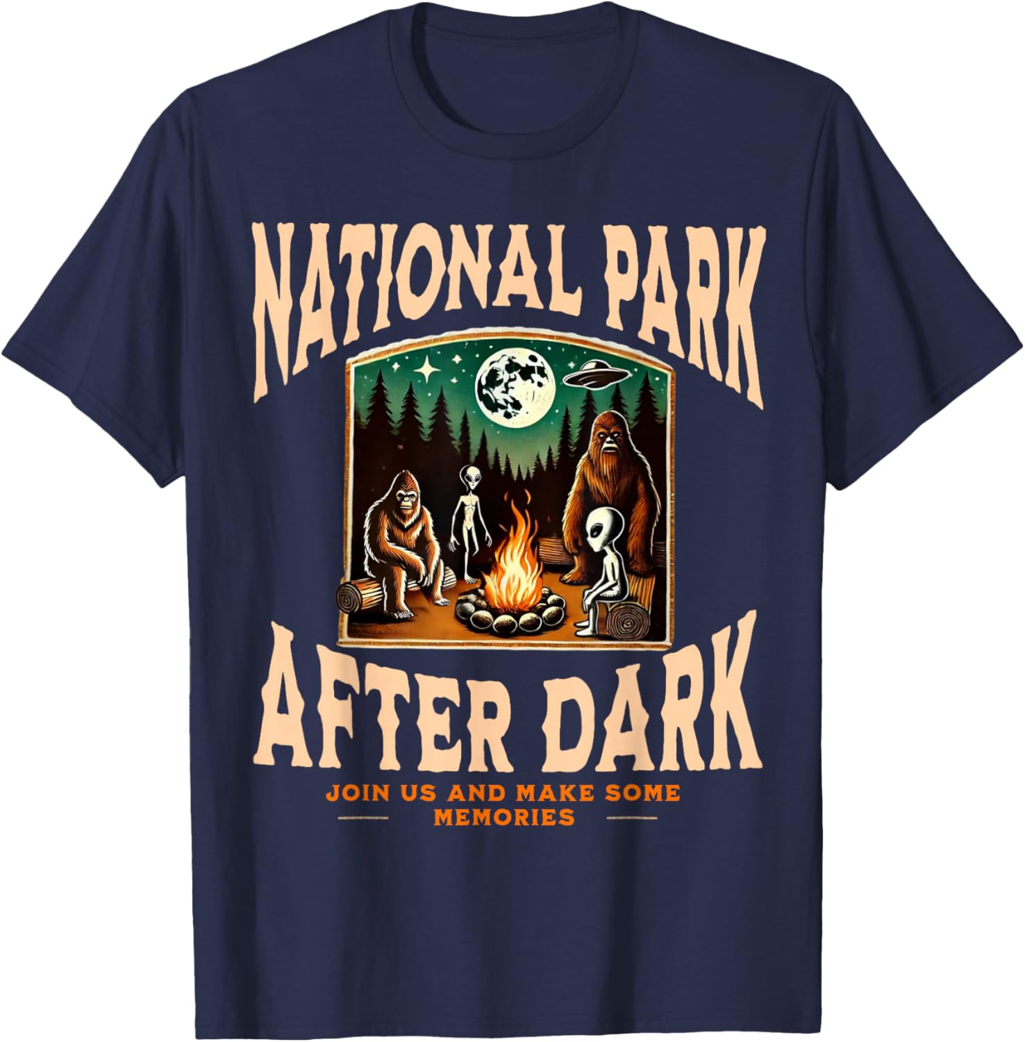 Funny Bigfoot Campfire T-Shirt for National Park Lovers at Night - 2