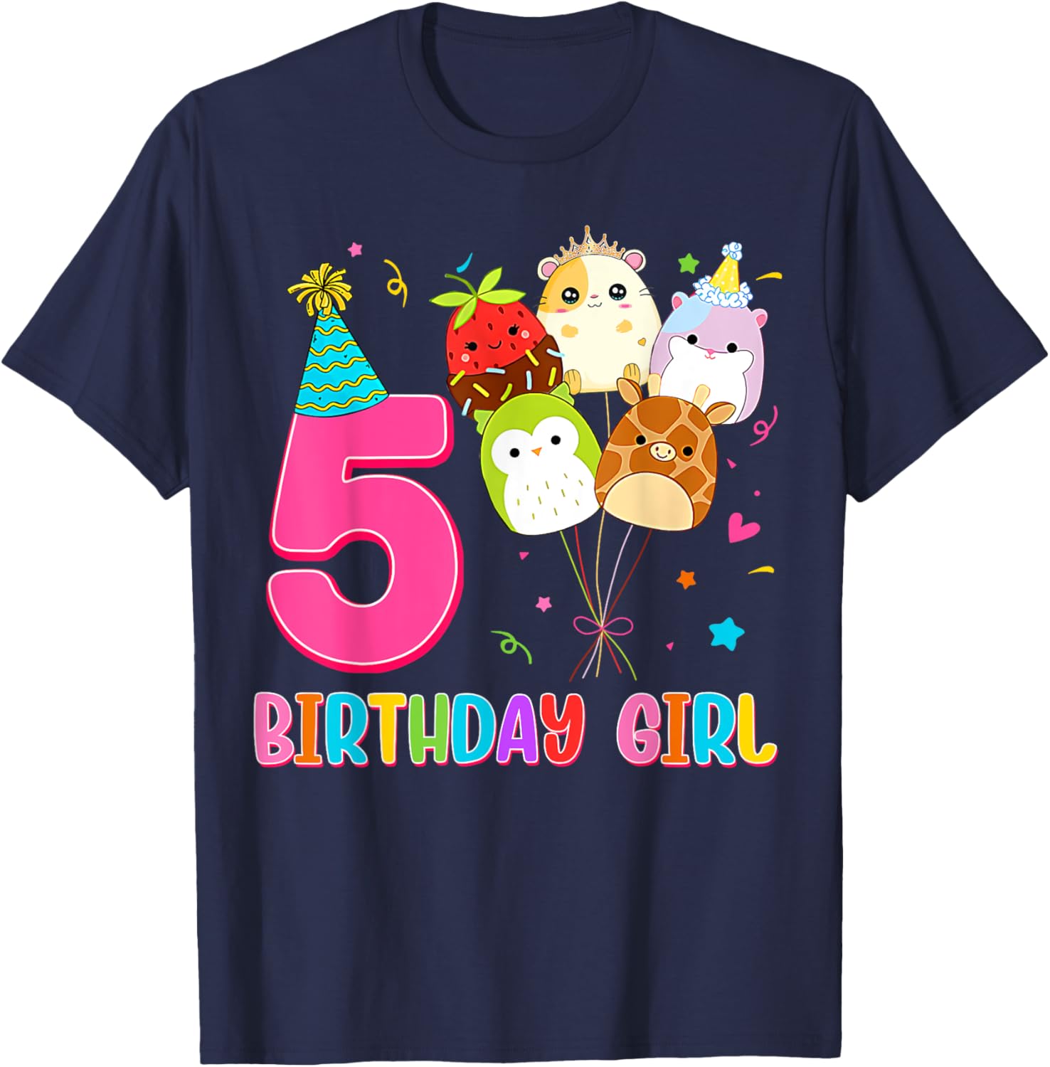 Cute Birthday Girl Squish Squad T-Shirt for 5 Year Old Girls - 17