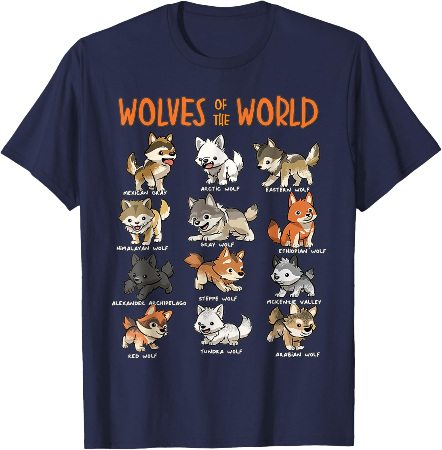 Cute Wolves of the World T-Shirt for Kids and Adults Educational Fashion - 4